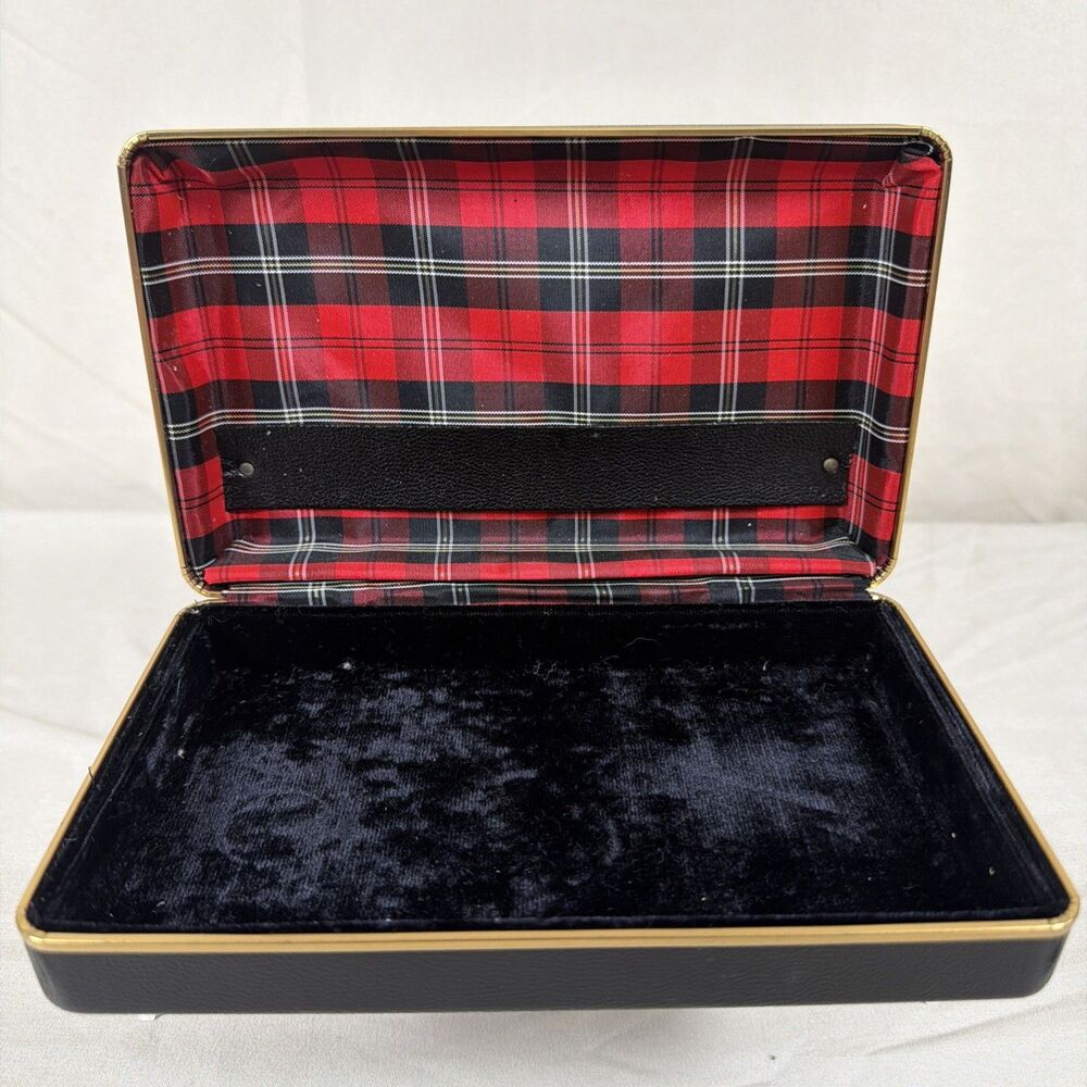 Vintage Red Tartan Plaid Train Case Vanity Makeup Luggage Hard Hardshell Black